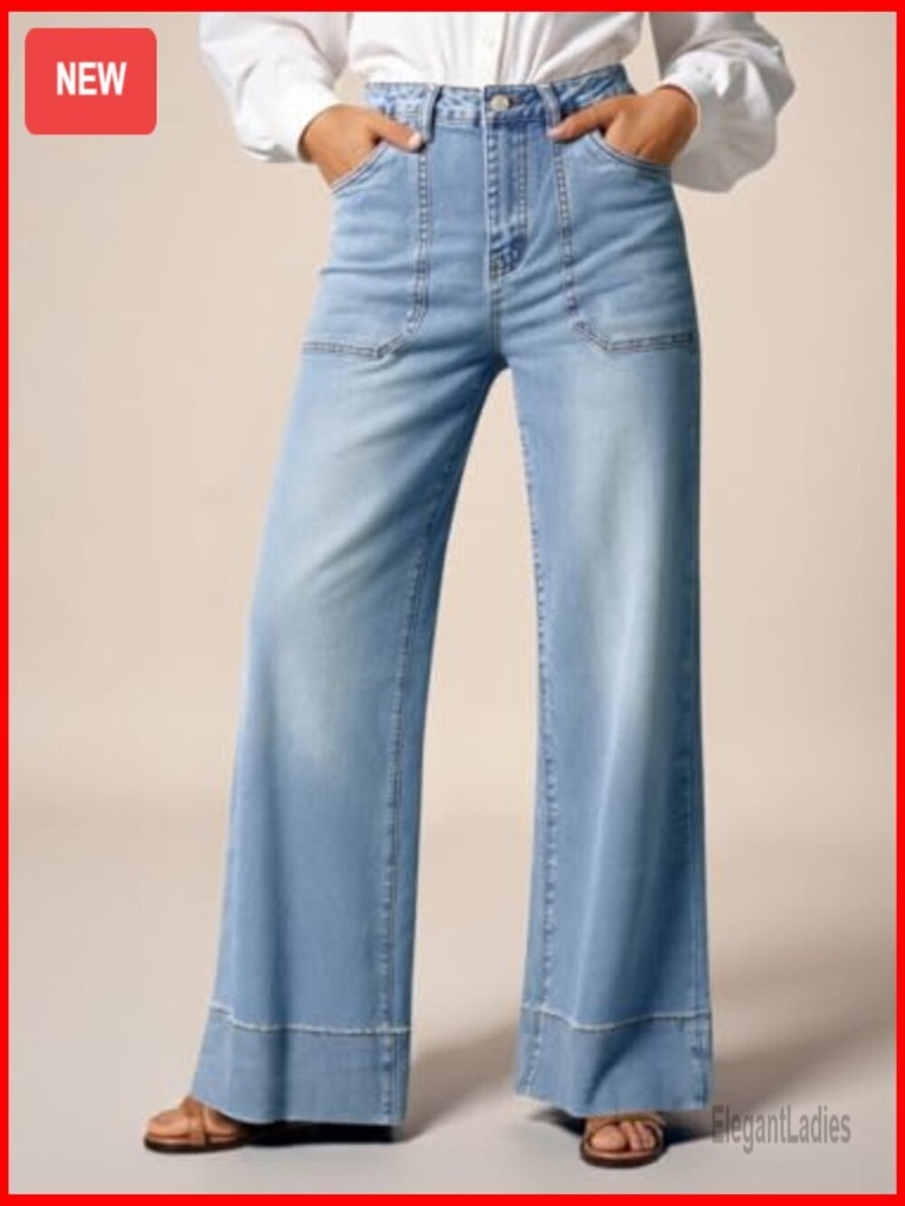 Wide Leg High Waist Denim Jeans Casual Boyfriend Fit with Pockets - Picture 4 of 7